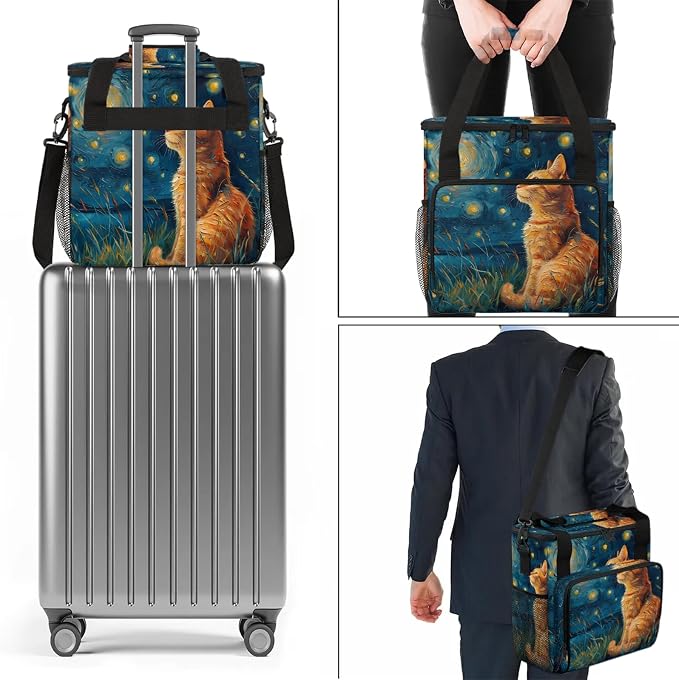 Cat Themed Coffee Maker Carring Bag, Large Insulated Storage Organizer Case - Image 7