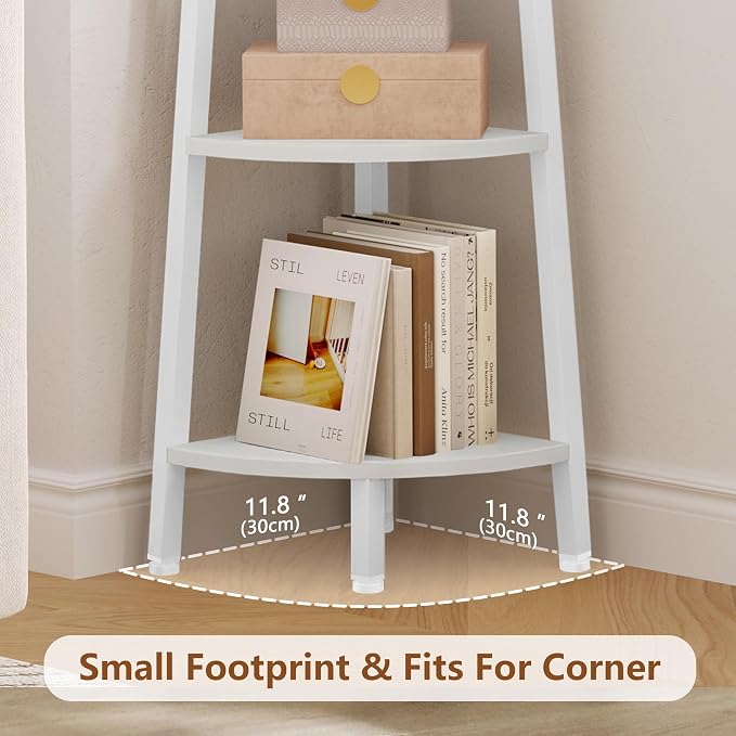 Hoctieon Corner Shelf, 6-Tier Corner Bookshelf, Rustic Ladder Shelf, Industrial - Image 4
