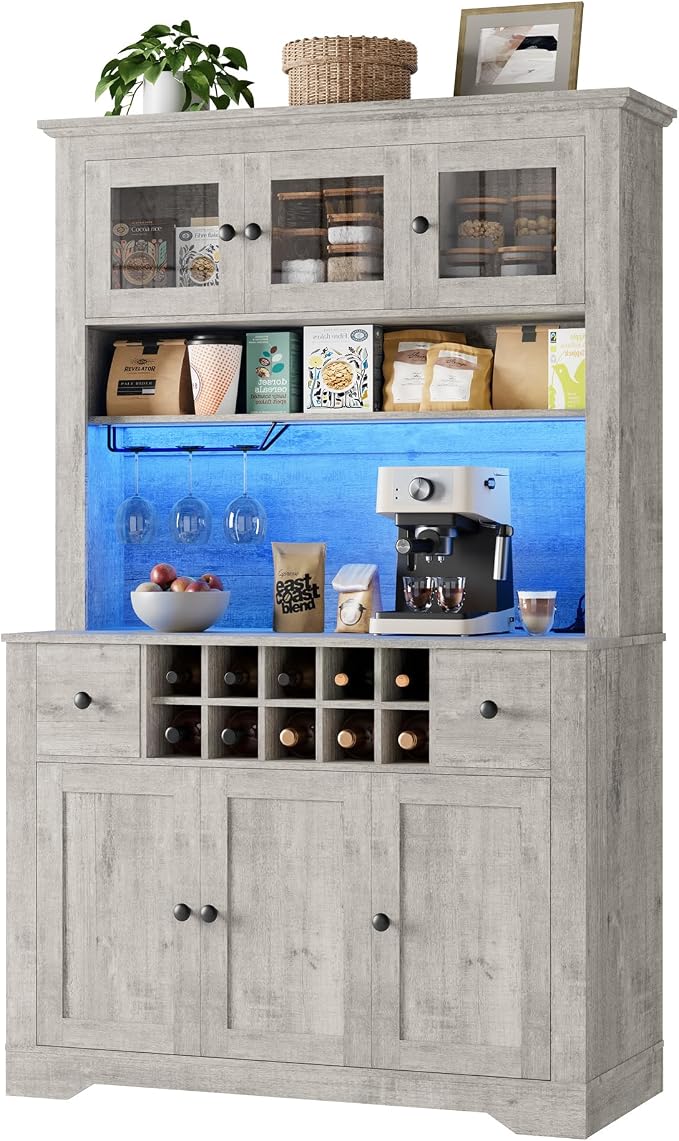 68.7 " Pantry Cabinet with LED Light and Charging Station, Kitchen Pantry - Image 6