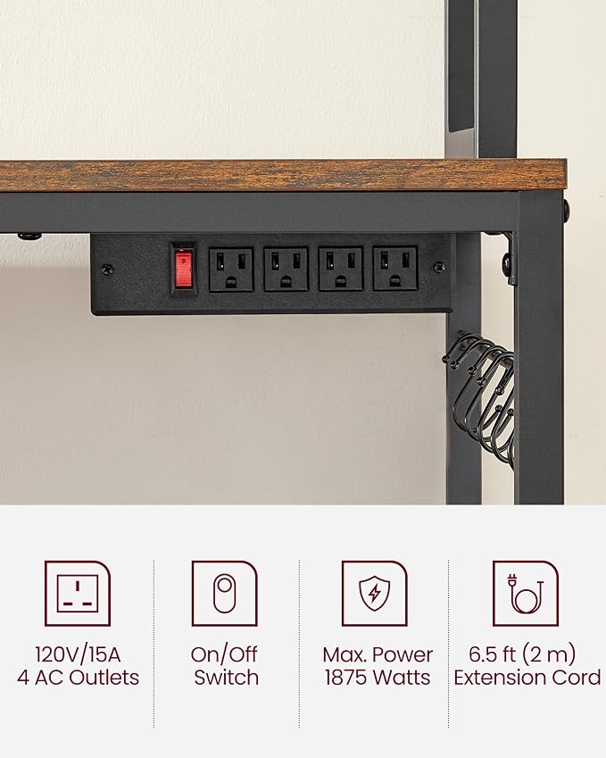 VASAGLE Bakers Rack with Power Outlet, Microwave Stand, Kitchen Tall Utility - Image 5