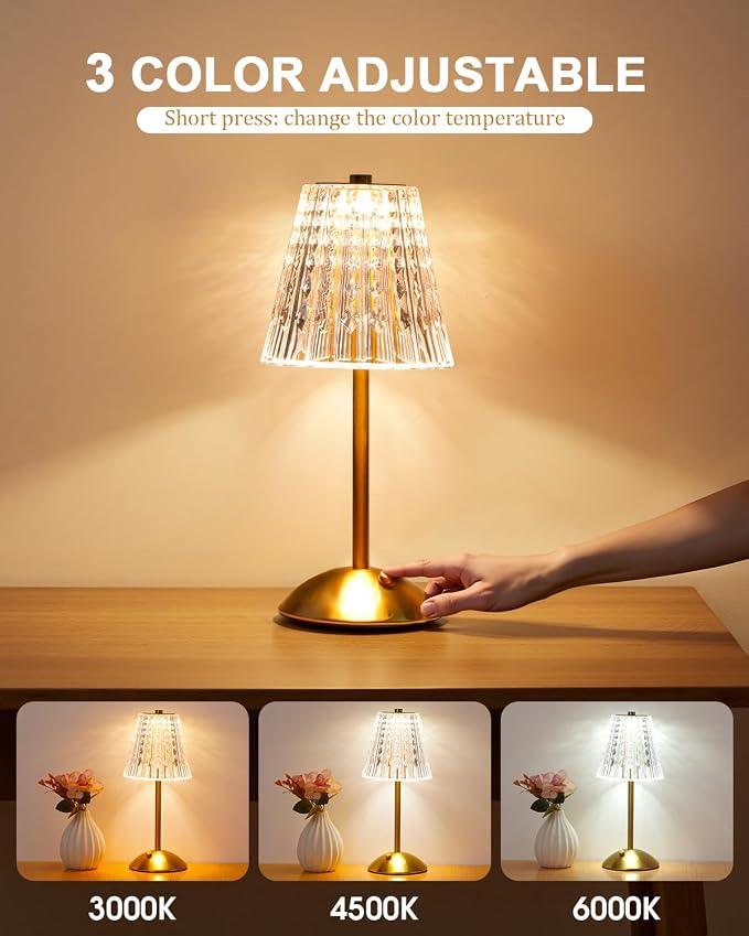 Nusogon 2 Pack Cordless Crystal Table Lamps, Premium Rechargeable Touch Lamps - Image 2