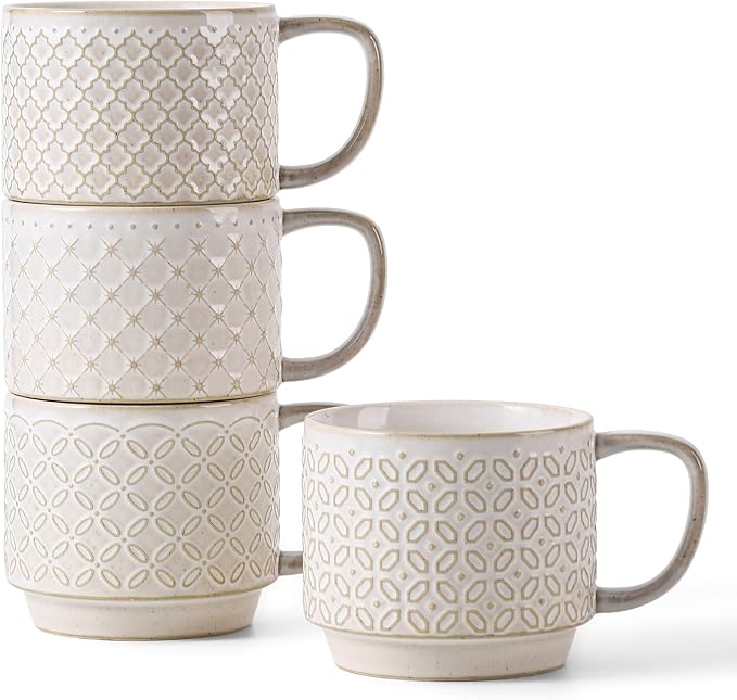DOWAN 12oz Coffee Mugs Set of 4, Ceramic Coffee Mugs, Stackable Cappuccino Cups by DOWAN