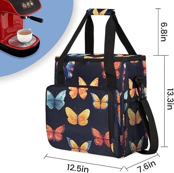 Butterflies Coffee Maker Carring Bag, Large Insulated Storage Organizer Case - Image 2