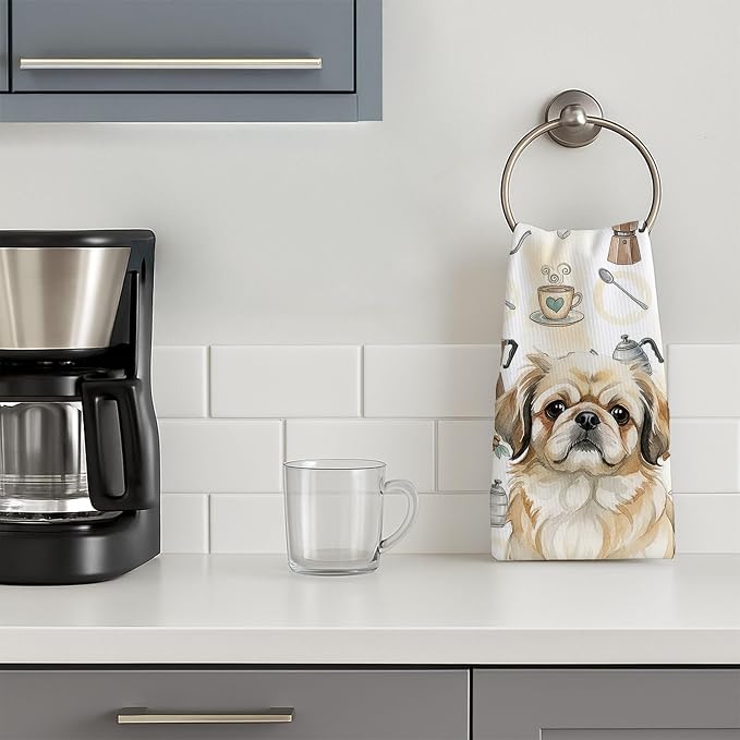 Caroline's Treasures Fawn Pekingese Coffee Bar Kitchen Towel Velour Plush Front - Image 3