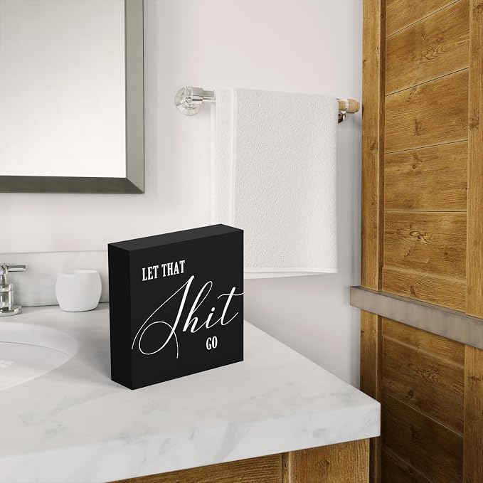 Funny Bathroom Decor Wood Box Sign, Restroom Shelf Decor - Image 5