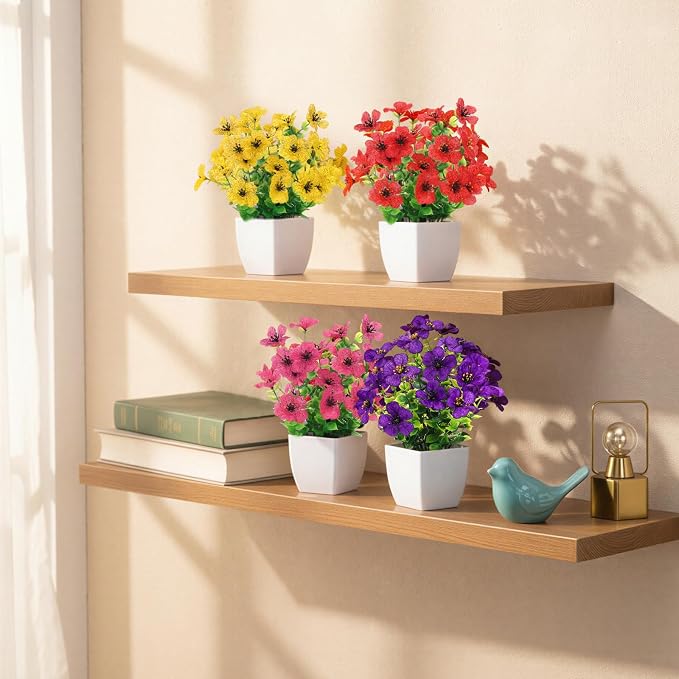 CEWOR Fake Plants 4 Packs Small Faux Potted Flower Daisy - Image 5