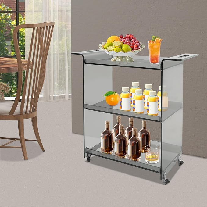 Acrylic Rolling Serving Cart, 3 Tier Clear Bar Cart, Acrylic Serving Storage - Image 5