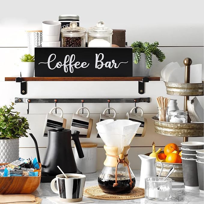 Coffee Station Organizer Coffee Bar Wood Countertop Accessories - Image 5