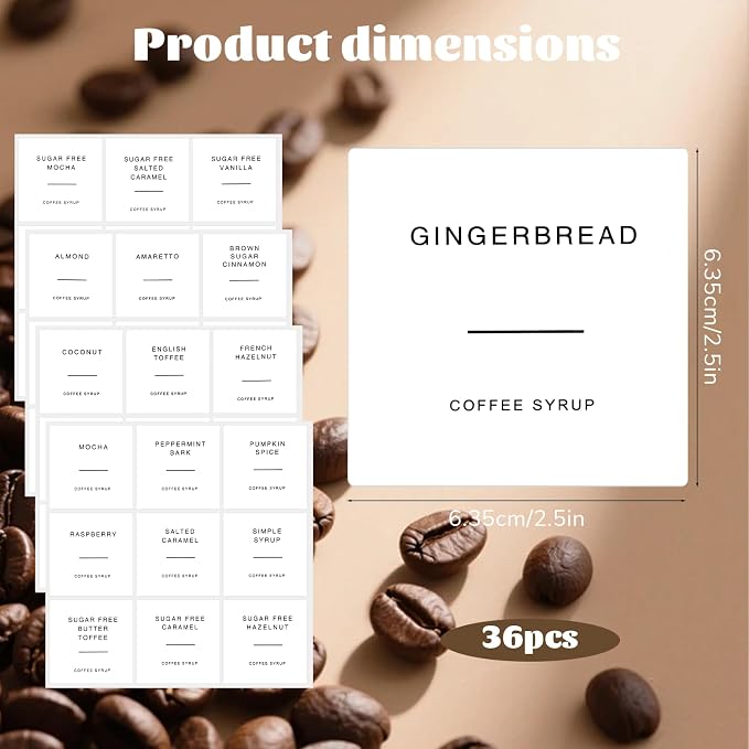 36Pcs Coffee Syrup Labels for Bottles Waterproof Coffee Syrup Dispenser Label - Image 2
