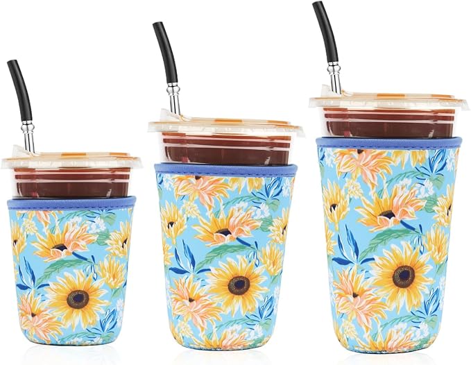 Reusable 3-Pack Iced Coffee Cup Sleeve, Insulated Neoprene, Beverage Holder by Unknown