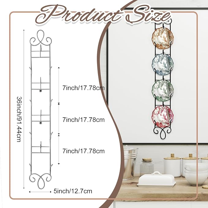 Blulu 1 Pcs Wall Mounted Tea Cup & Saucer Display Rack, 4-tier Metal Mug Holder - Image 2