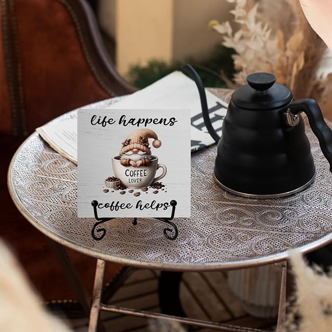 Coffee Gnomes Wood Sign For Coffee Bar Decor, Cute Gnome Wood Plaque - Image 4