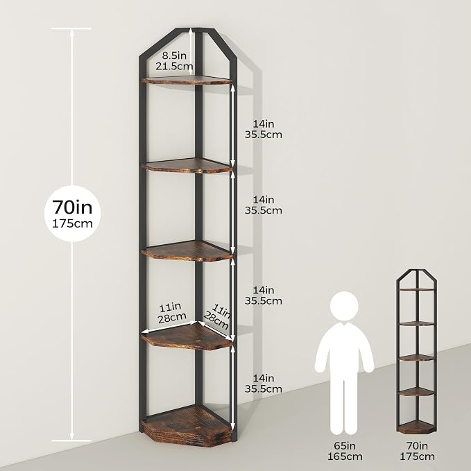 Fun Memories 5 Tier Corner Shelf, 70” Corner Shelf Stand, Corner Bookshelf - Image 2