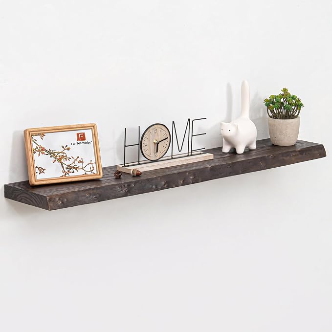 Fun Memories Floating Shelves for Wall Decor, Rustic Solid Elm Wood Live Edge by FunMemories