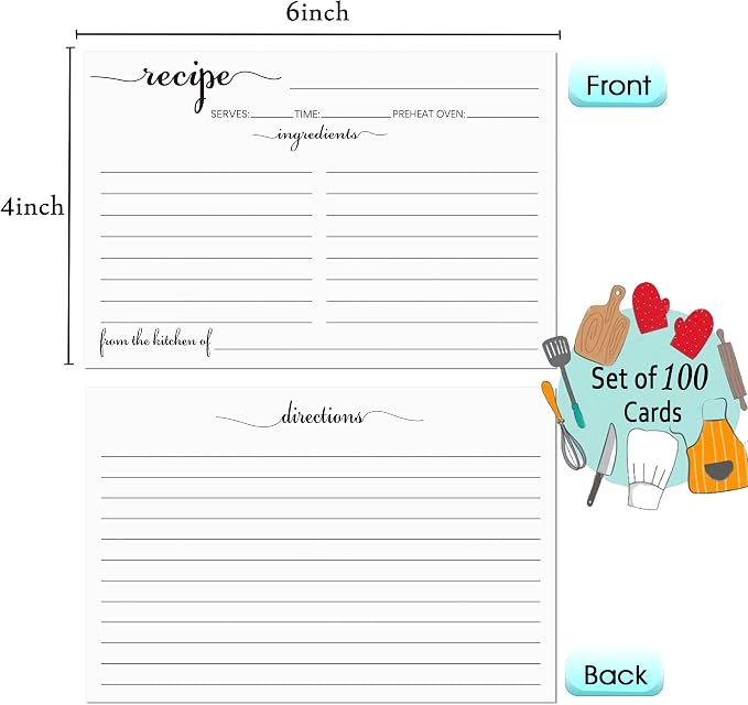 Recipe Cards 4x6 White, 100 Pack Double Sided Cooking Cards - Image 2