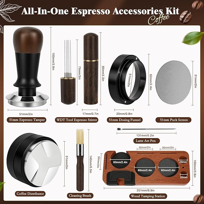 8 PCS Espresso Accessories Kit, 51mm Espresso Tamper Kit Coffee Tamper Set - Image 3