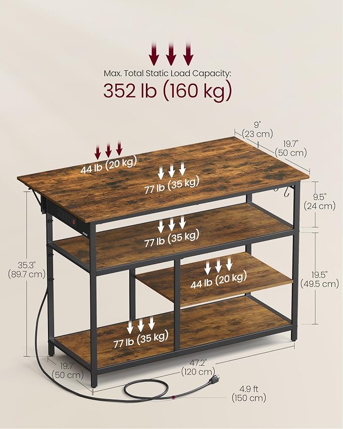 VASAGLE Kitchen Island with Drop Leaf, 47.2" Width Rolling Kitchen Cart with - Image 6