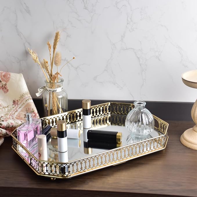 Bar Cart Tray Glass and Gold Tray，Mirrored Tray - Image 6