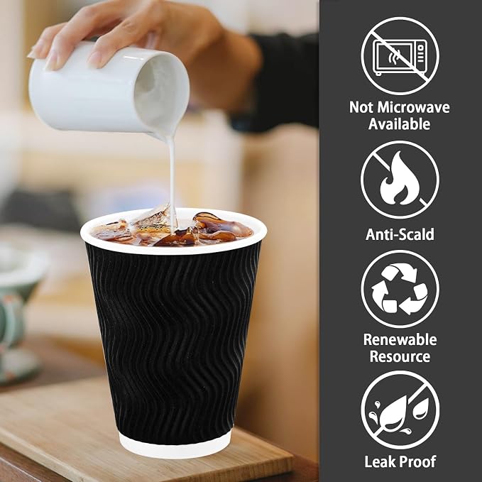 Lamosi Disposable Coffee Cups 12 oz 100 Pack, Paper Coffee Cups 12 oz - Image 3