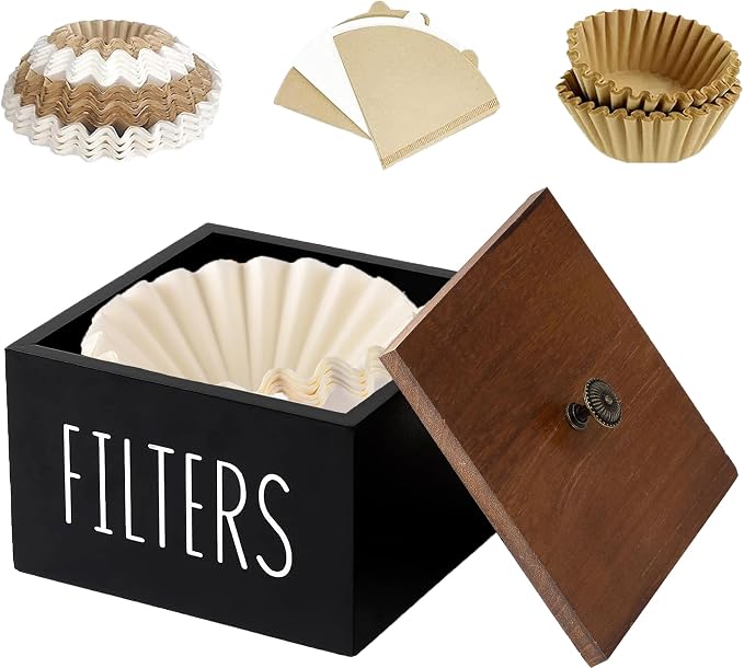 Coffee Filter Holder, Wooden Coffee Filter Container Coffee Filter Storage by ESEHGS