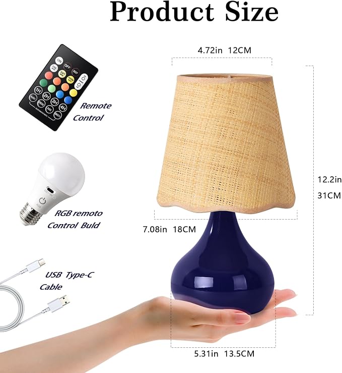 Cordless Table Lamp Rechargeable, Rattan Shade Small Table Lamps - Image 2
