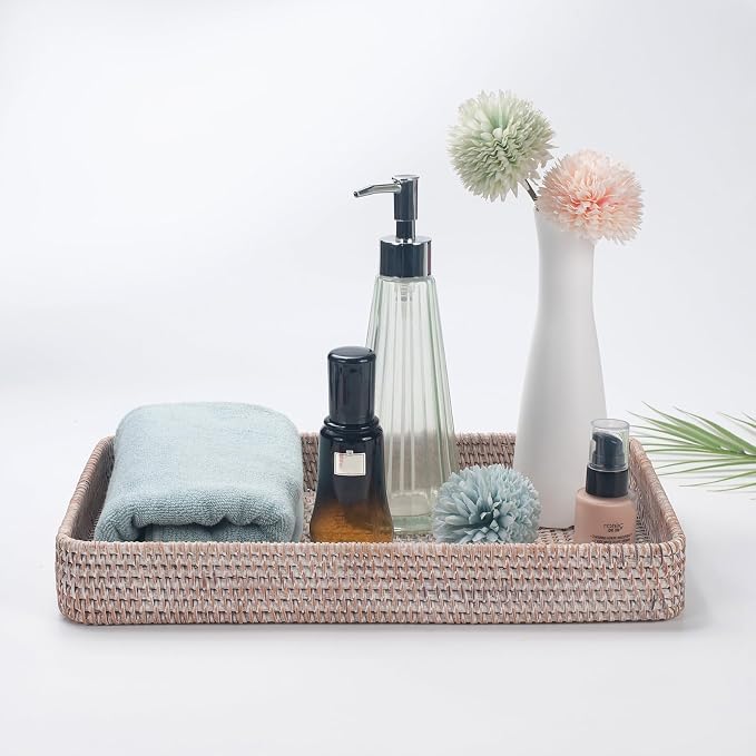 Rattan Serving Tray, Rectangular Woven Tray, Natural Wicker Decorative Serving - Image 4