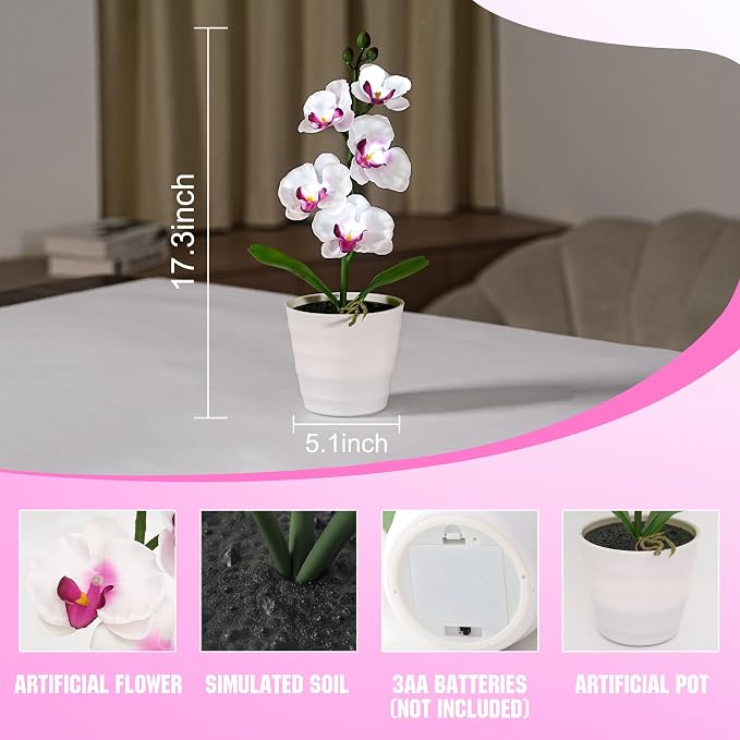 Artificial White Phalaenopsis Orchid Flower Lamp, Flower Night Light - Image 2