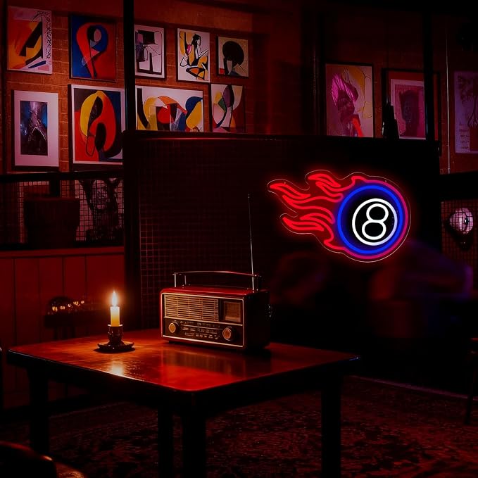 Billiard Neon Sign 8 Ball Sign, Flame Pool Room Decor Wall Light - Image 5