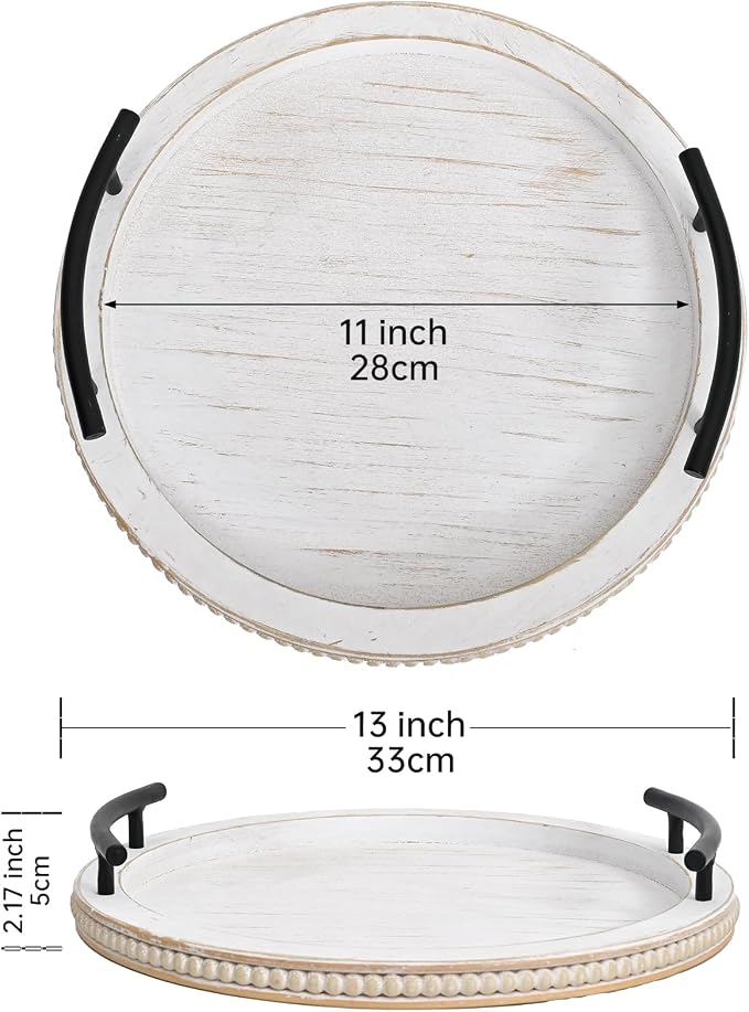 SwallowLiving White Wooden Beaded Serving Tray - Image 4