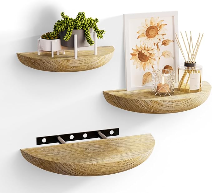 QsQueen Solid Wood Half Round Floating Wall Shelves | Elegant Floating Shelves by QsQueen
