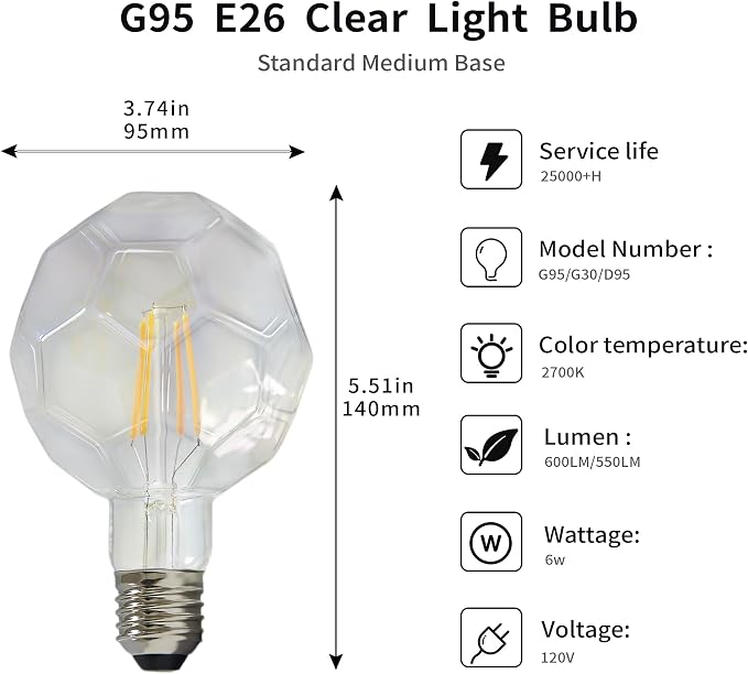 Vintage LED Edison Bulb G30 G95 6W Equivalent 60watt, Dimmable CRI 90+ LED - Image 8