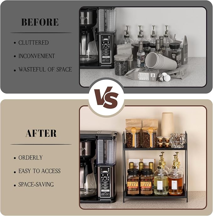 ANBOXIT 2-Tier Coffee Station Organizer, Wooden Kitchen Counter Shelf - Image 4