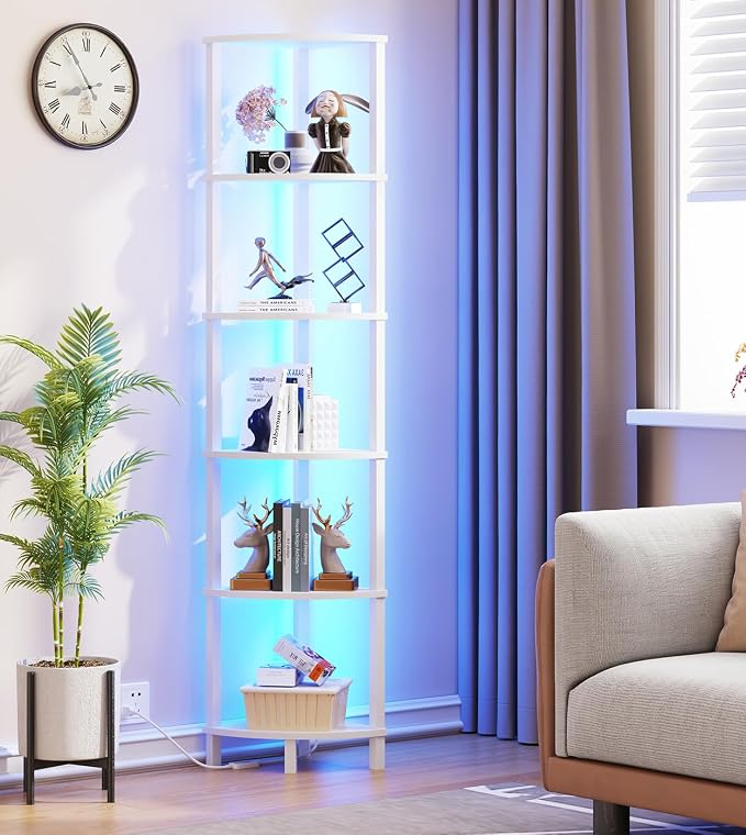 VIMBER Corners Shelf with LED Light, 6-Tier Corner Bookshelf, Industrial - Image 7