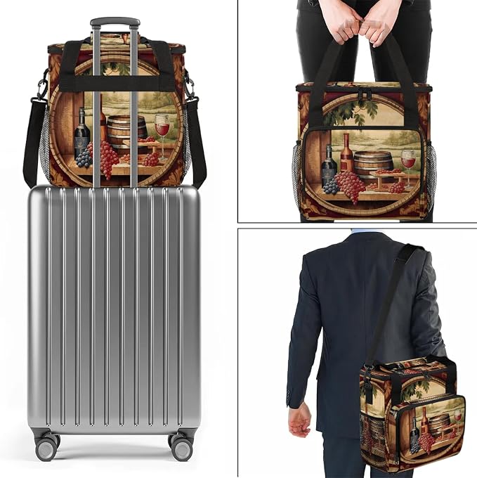 Vintage Wine Theme Coffee Maker Carring Bag, Large Insulated Storage Organizer - Image 2