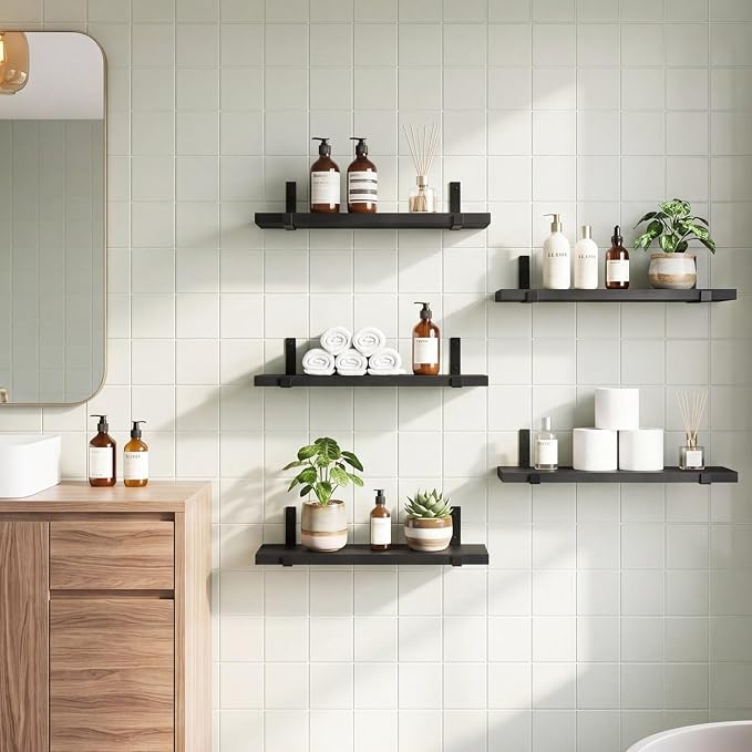Fixwal Floating Shelves for Wall, Rustic Wood Wall Storage Shelves for Bedroom - Image 2