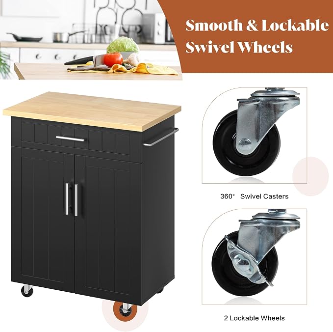 JY QAQA 26" Kitchen Island Cart on Wheels, Mobile Kitchen Storage Cabinet - Image 6