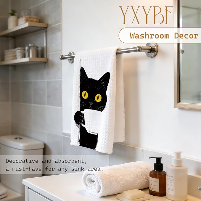 Funny Black Cat Hand Dish Tea Towels - Image 4