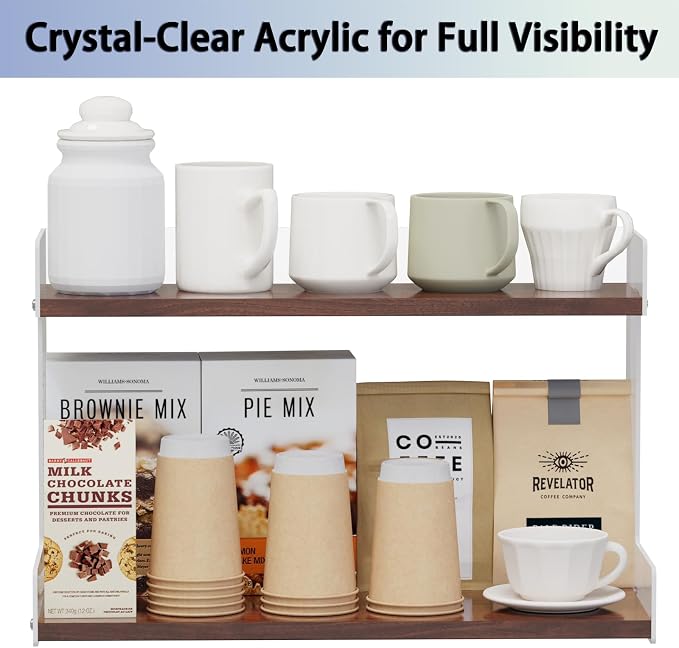 2 Tier Acrylic Coffee Station Organizer Countertop, Kitchen Counter Holder - Image 2