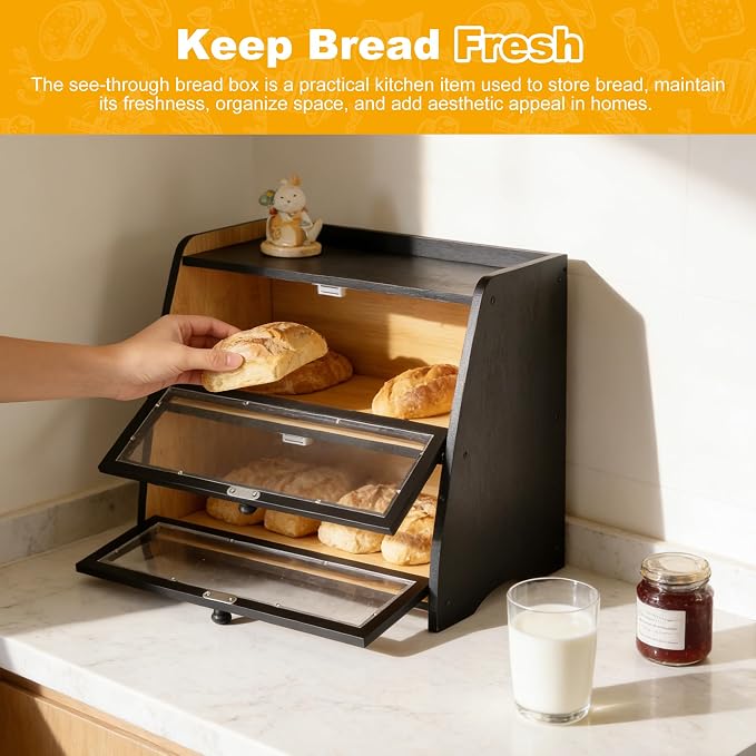 Bamboo Double Layer Bread Box for Kitchen Counter - Image 5