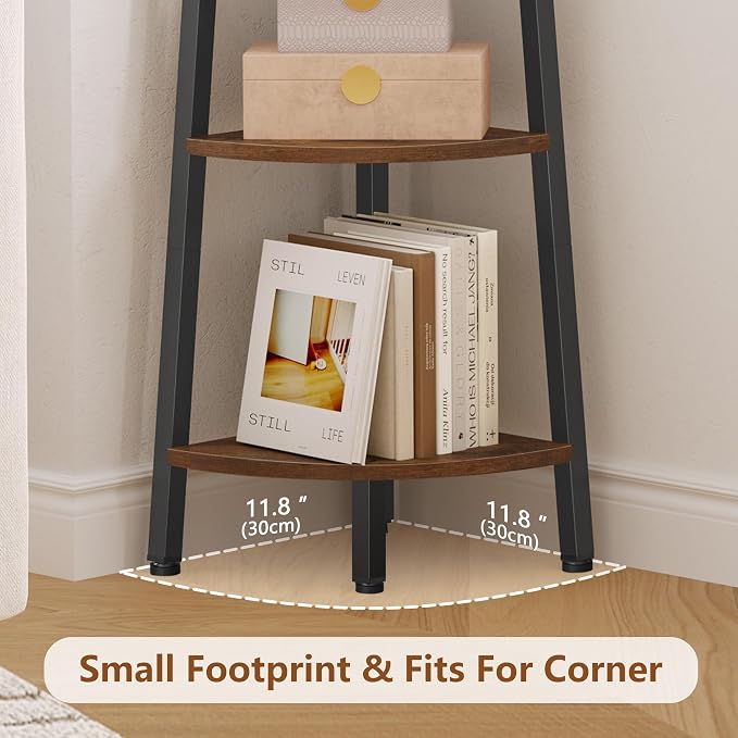 Hoctieon Corner Shelf, 6-Tier Corner Bookshelf, Rustic Ladder Shelf, Industrial - Image 2