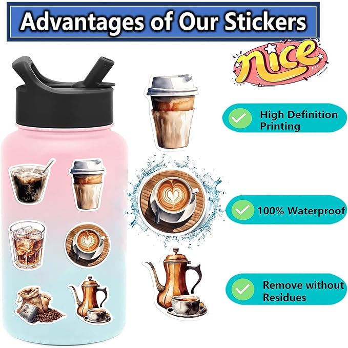 50pcs Retro Coffee Stickers for Coffee Lover Scrapbooking Journaling Junk - Image 5