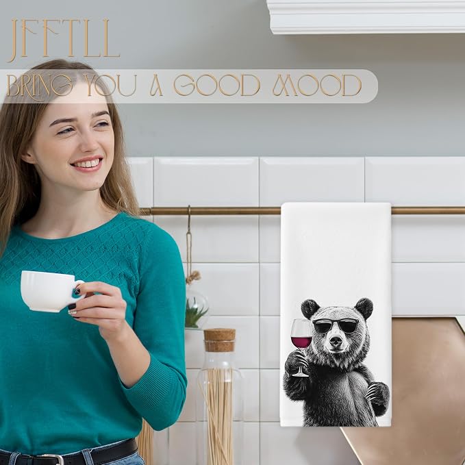 Funny Bear Wine Kitchen Towels, Bar Towel - Image 3