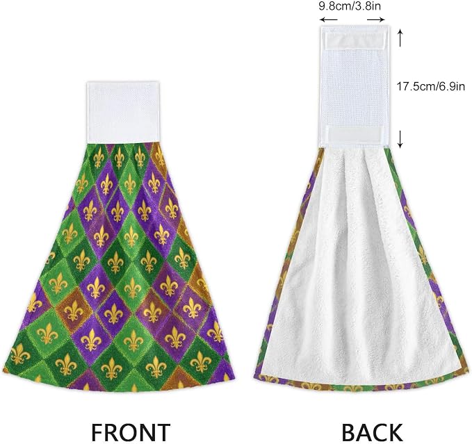 Dussdil Plaid Mardi Gras Kitchen Hanging Towel Fleur De Lis Masquerade Hand Tie - Image 4