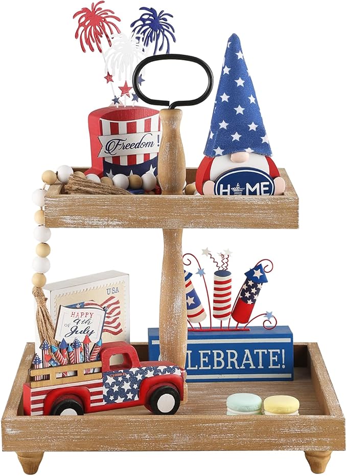 Tiered Tray Stand, Rustic Wooden 2 Tier Decorative Tray - Image 2
