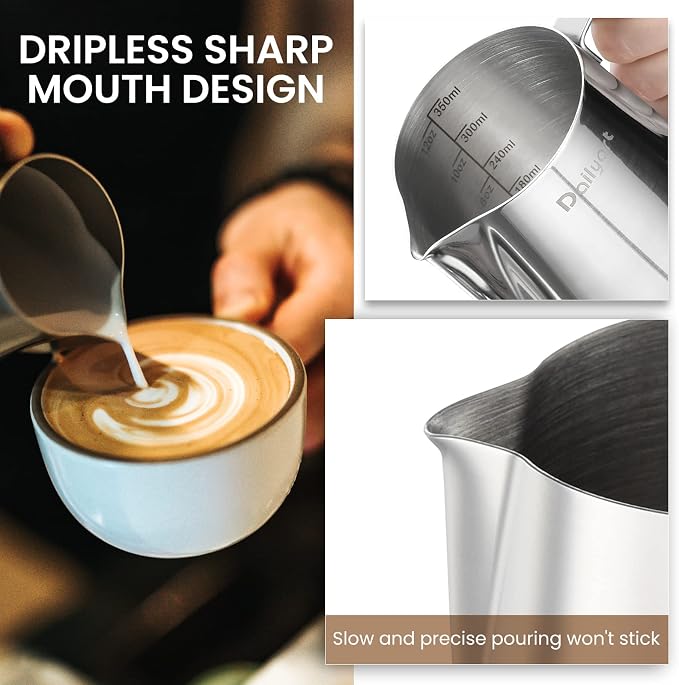 Milk Frothing Pitcher, Dailyart 12oz/350ml Milk Frother Cup 304 Stainless Steel - Image 4