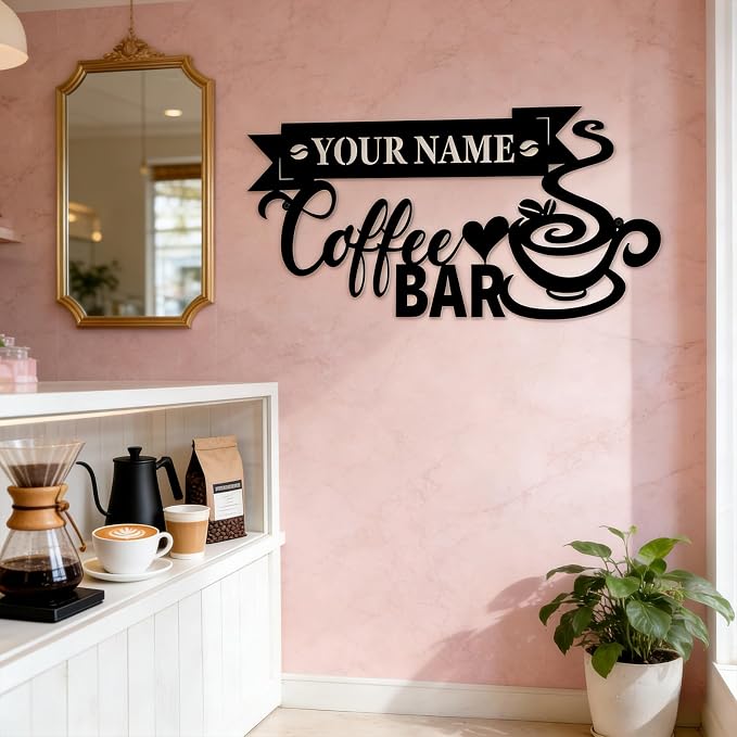 Personalized Coffee Metal Sign, Custom Coffee Bar Name Plaque, Retro Cafe - Image 5