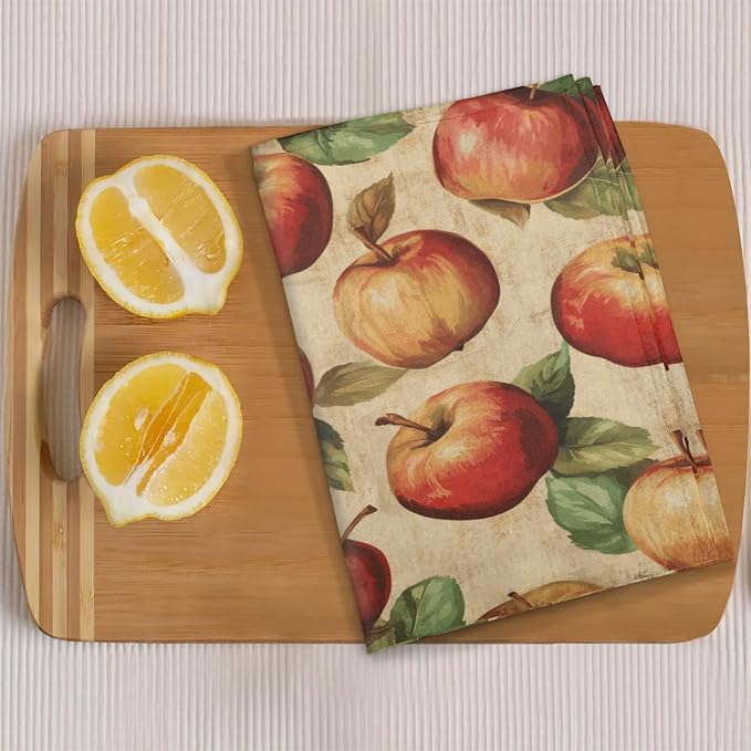 Vintage Apples Kitchen Towels Set of 2 Brown Fruits Dish Towels Bar Absorbent - Image 6