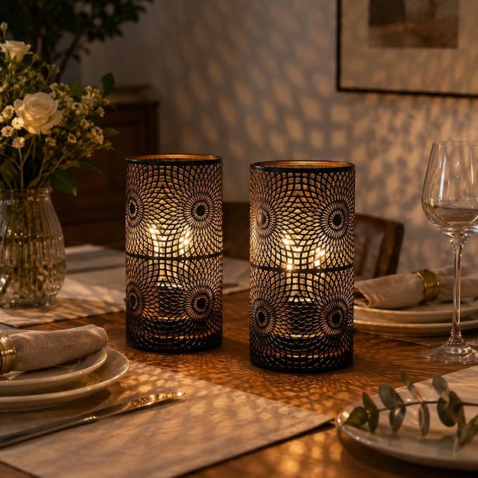 JHY DESIGN Set of 2 Black Table Metal lamp Battery Powered Cordless Accent Light - Image 5