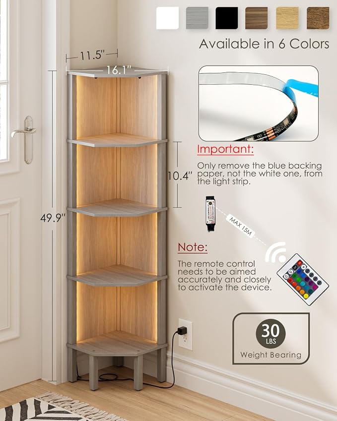 Corner Shelf Stand, 5 Tier Corner Bookshelf, Corner Furniture - Image 2