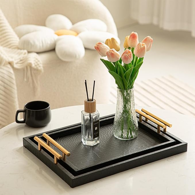 Modern Elegant Large Wood Serving Tray, Home Decorative Rectangle Ottoman Decor - Image 5
